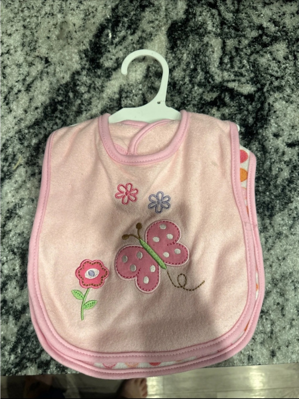 Pink Butterfly & Flower Baby Bib Set of 2